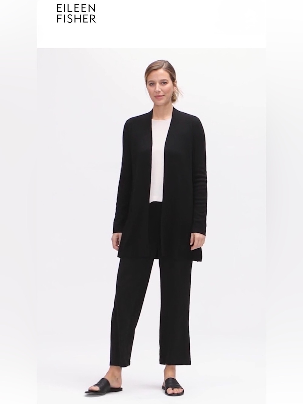 Eileen Fisher Superfine/or Ultrafine Merino Wool Long Open Cardigan,Size-Medium